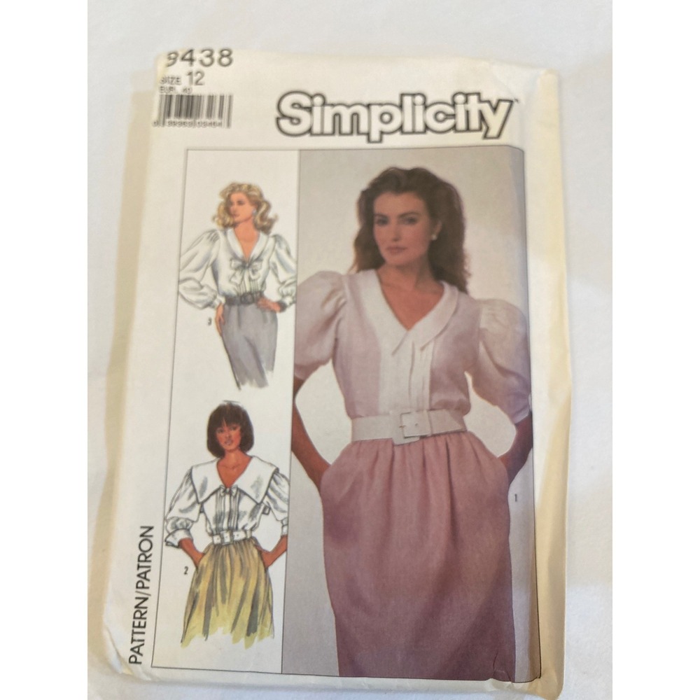 Simplicity 8438 VTG 1987 Misses Blouse Sewing Pattern Size 12 Uncut Puff Sleeve